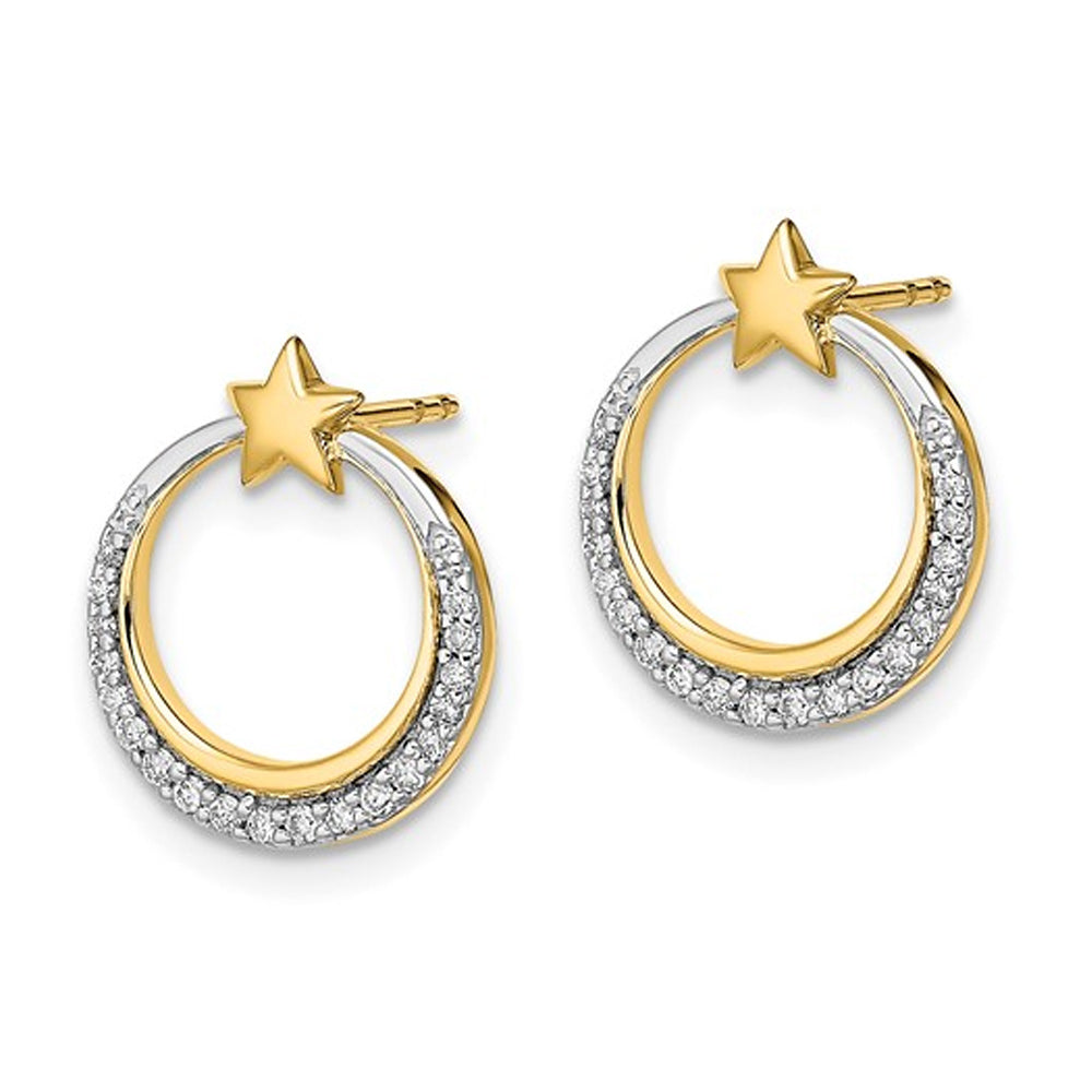 1/8 Carat (ctw) Diamond Moon and Stars Earrings in 14K Yellow Gold Image 4