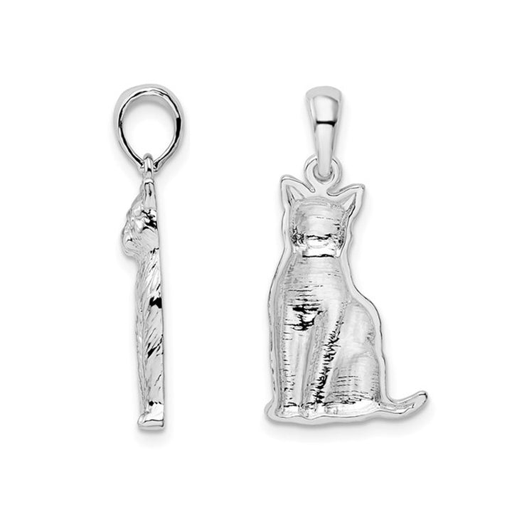 Sterling Silver Sitting Cat Charm Pendant Necklace with Chain Image 3