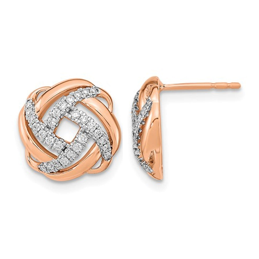 1/4 Carat (ctw) Diamond Love Knot Earrings in 14K Rose Pink Gold Image 1