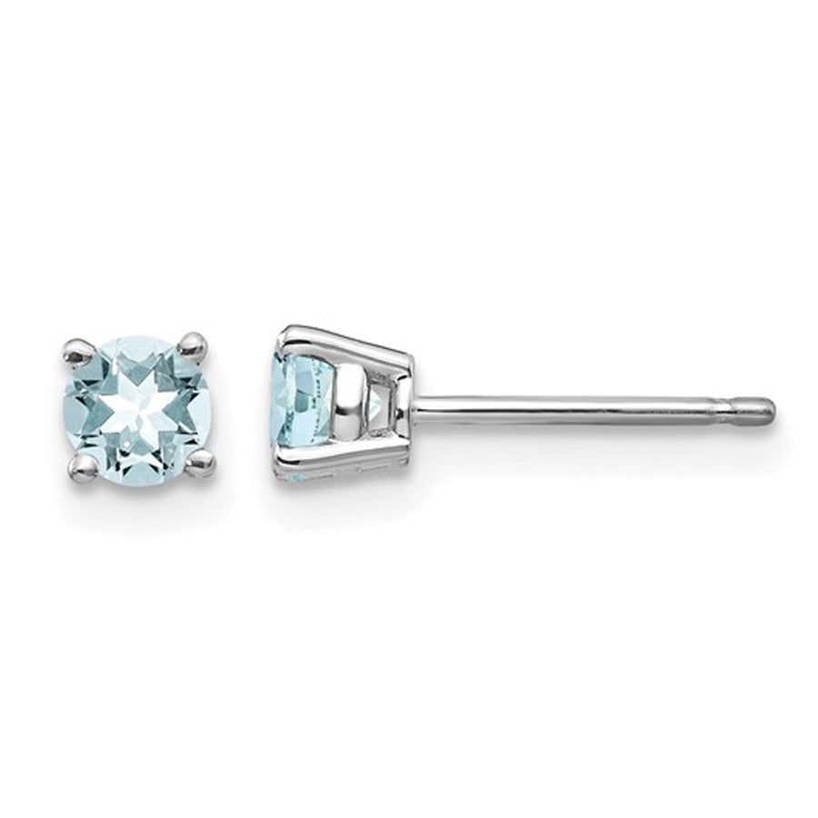 1/2 Carat (ctw) Solitaire Light Aquamarine Earrings in 14K White Gold Image 1