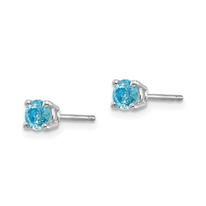 1/2 Carat (ctw) Solitaire Light Aquamarine Earrings in 14K White Gold Image 3