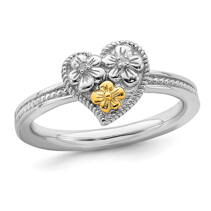 Sterling Silver Flower Heart Ring Image 1