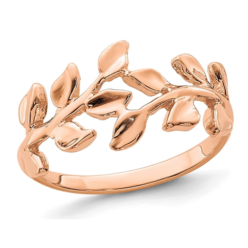 14K Rose Pink Gold Polished Vine Leaf Ring Image 1