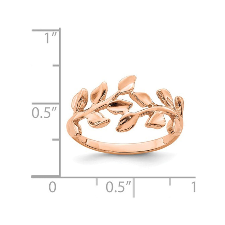 14K Rose Pink Gold Polished Vine Leaf Ring Image 3