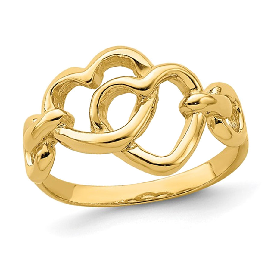 14K Yellow Gold Interlocked Heart Promise Ring Image 1