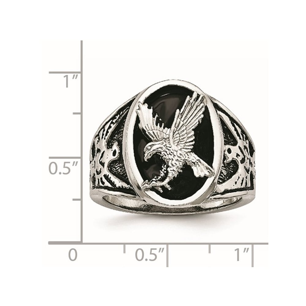 Mens Flying Eagle Stainless Steel Ring with Black Enamel Image 4