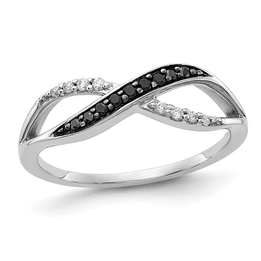 1/8 Carat (ctw) Black and White Diamond Infinity Ring in 14K White Gold Image 1