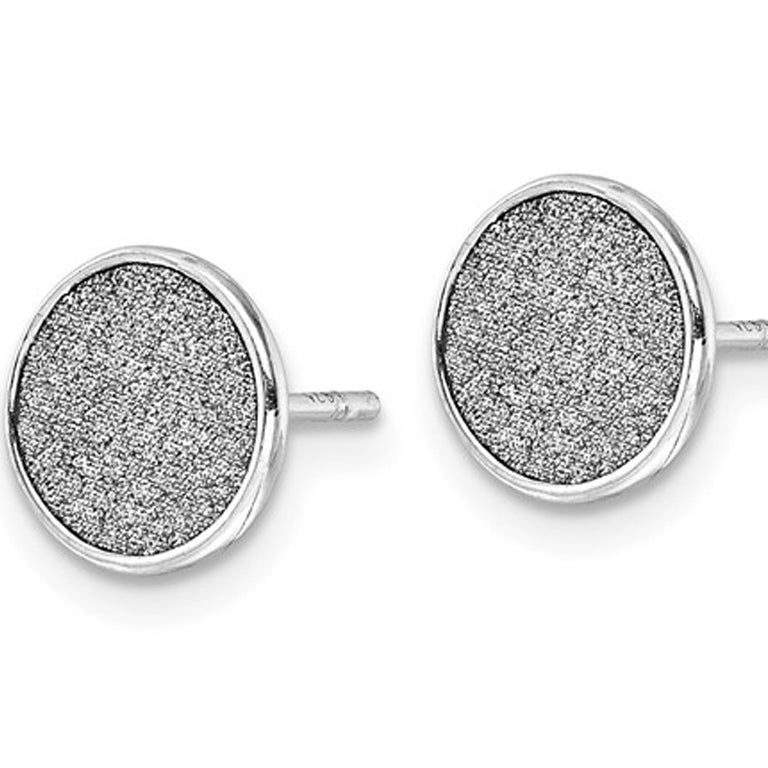 Sterling Silver Polished and Textured Post Round Post Earrings Image 2