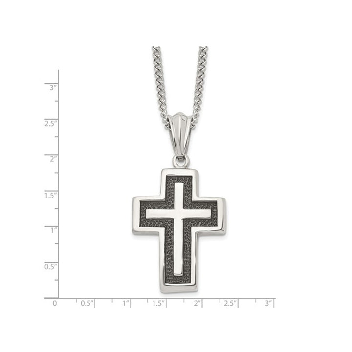 Mens Stainless Steel Cross Pendant Necklace with Chain (24 Inches) Image 3