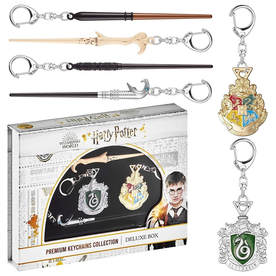 Harry Potter Wand Keychains 6pk Hogwarts Slytherin Crest Voldemort Severus Lucius Draco PMI International Image 1
