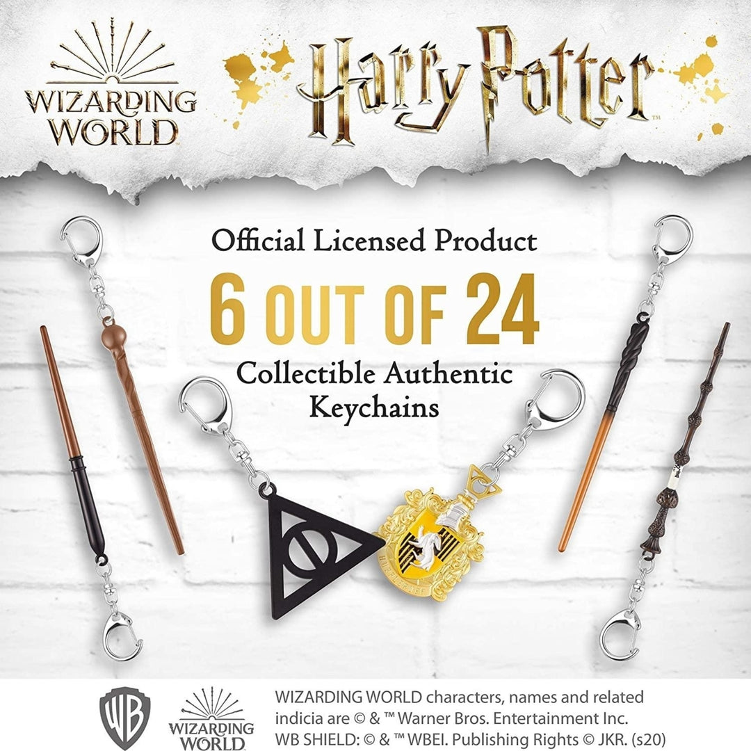 Harry Potter Wand Keychain 6pk Hufflepuff Crest Deathly Hallows Remus Neville Set PMI International Image 4