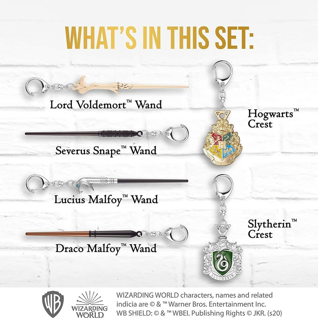 Harry Potter Wand Keychains 6pk Hogwarts Slytherin Crest Voldemort Severus Lucius Draco PMI International Image 2