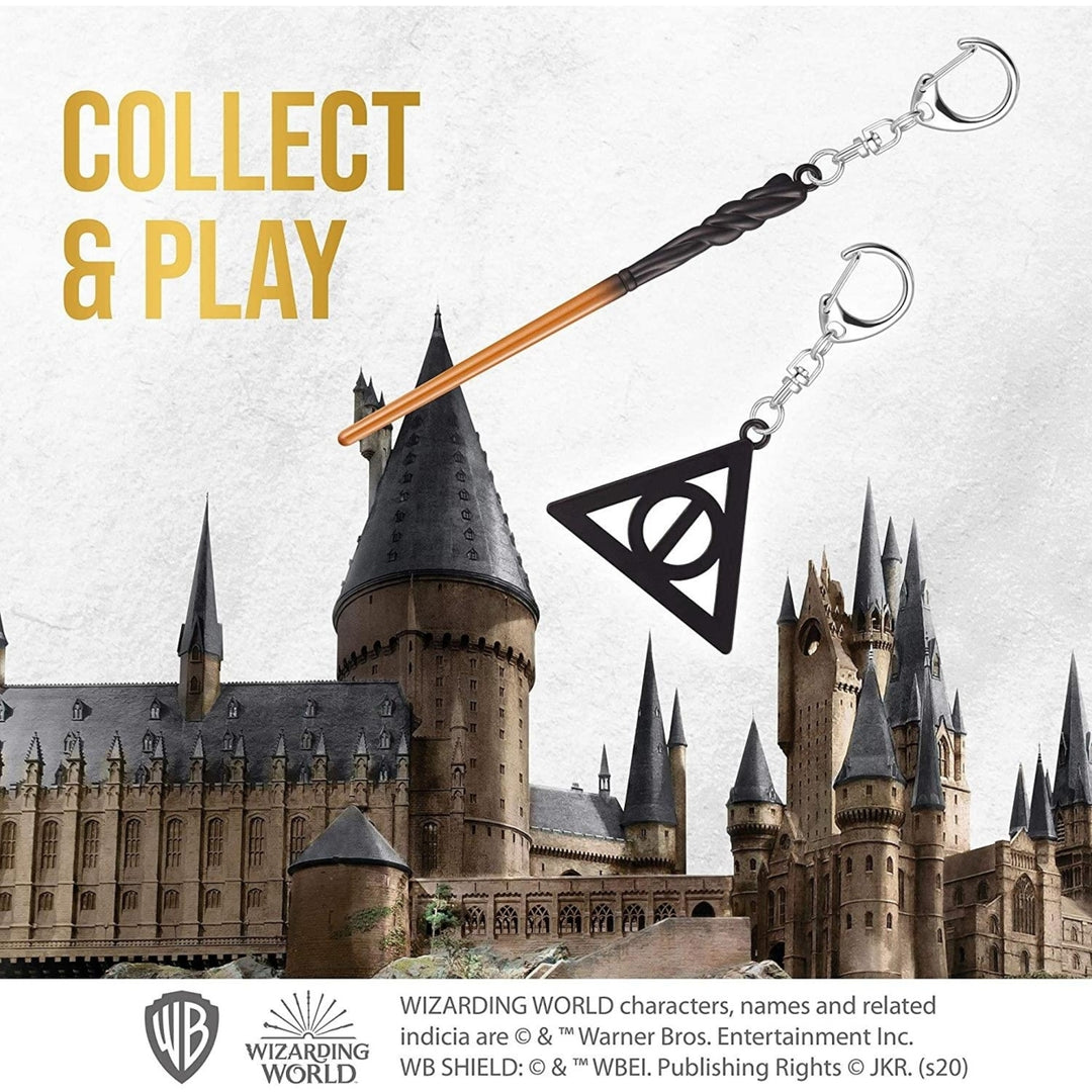Harry Potter Wand Keychain 6pk Hufflepuff Crest Deathly Hallows Remus Neville Set PMI International Image 6