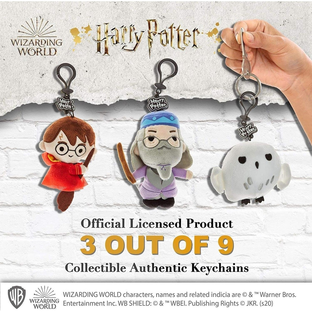 Harry Potter Plush Keychain 3pk Dumbledore Hedwig Hogwarts Ornament Zipper Pull Set PMI International Image 2