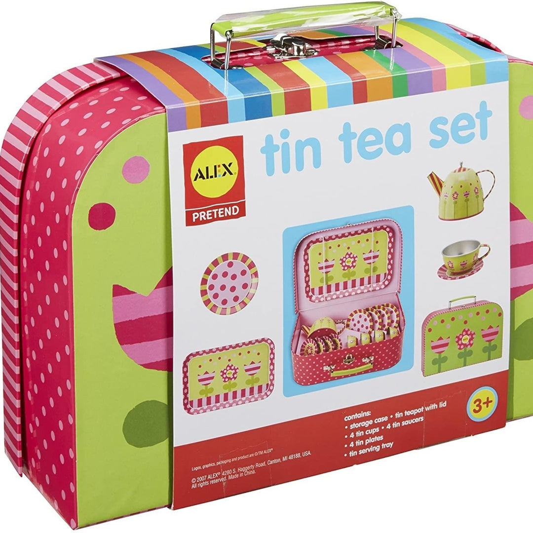 ALEX Pretend Play Tea Time Tin Set 16pc Floral Tea Party Toys for Kids Image 2