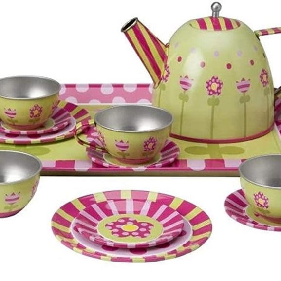 Alex Pretend Play Tea Time Tin 16pc Floral Kids Teapot Party Set Toys Image 4