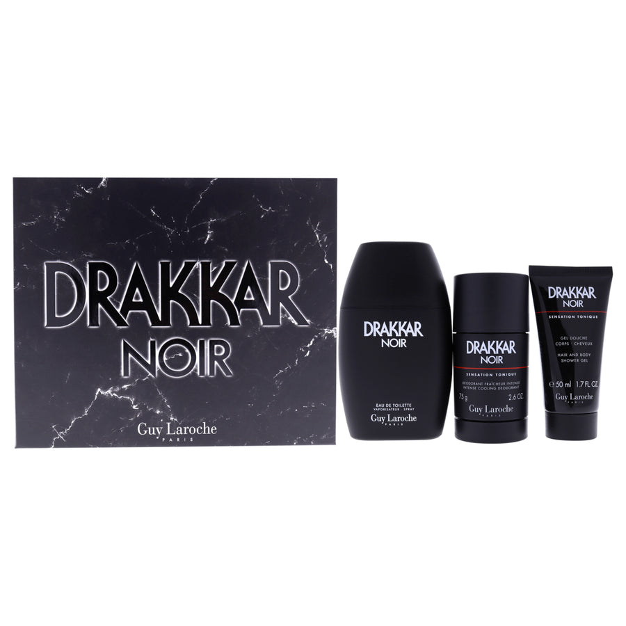 Drakkar Noir by Guy Laroche for Men - 3 Pc Gift Set 3.4oz EDT Spray2.6oz Deodorant Stick1.7oz Shower Gel Image 1