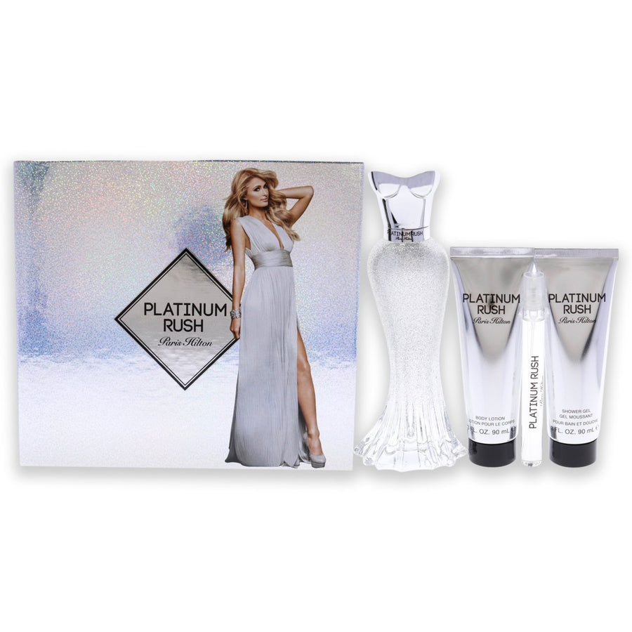 Platinum Rush by Paris Hilton for Women - 4 Pc Gift Set 3.4 oz EDP Spray0.33oz EDP Spray3oz Body Lotion3oz Shower Gel Image 1