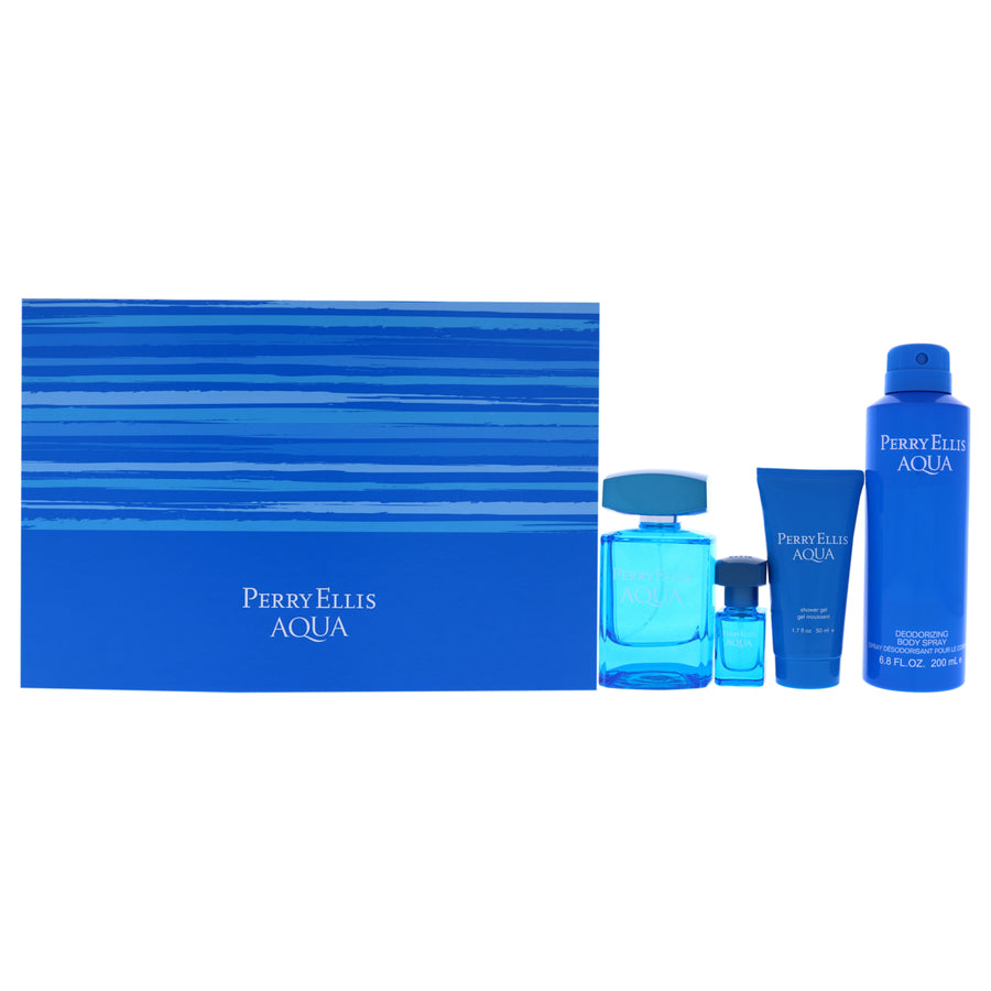 Perry Ellis Aqua by Perry Ellis for Men - 4 Pc Gift Set 3.4oz EDT Spray0.25oz EDT Spray6.8oz Deodorizing Body Spray1.7oz Image 1