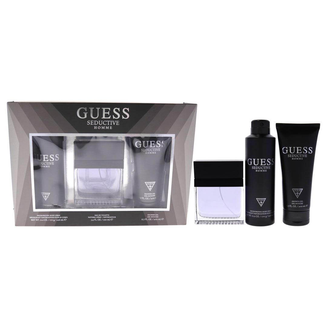 Seductive by Guess for Men - 3 Pc Gift Set 3.4oz EDT Spray6oz Deodorizing Body Spray6.7oz Shower Gel Image 1