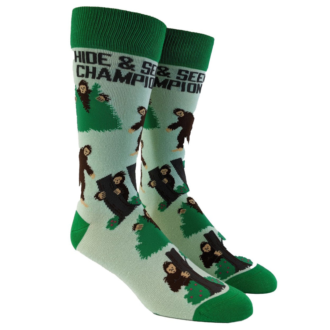 Youth Bigfoot Hide And Seek Champion Socks Funny Camping Sasquatch Knit Novelty Footwear Image 2