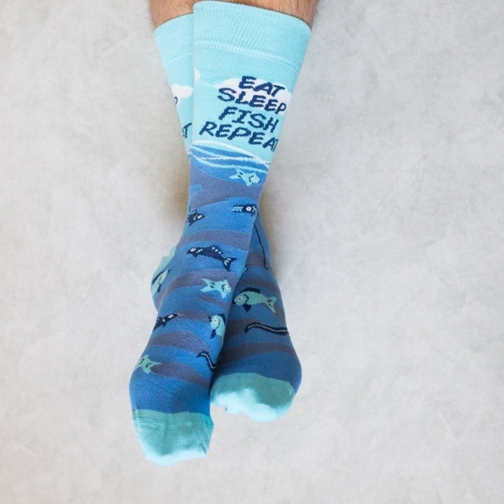 Mens Eat Sleep Fish Repeat Socks Funny Cool Novelty Fishing Crazy Gift Idea For Dad Image 8