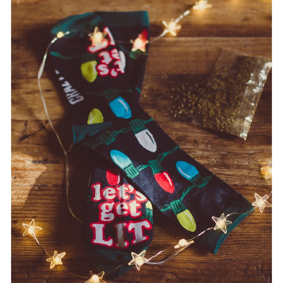 Womens Lets Get Lit Socks Funny Christmas Lights Holiday Tree Novelty Footwear Image 7