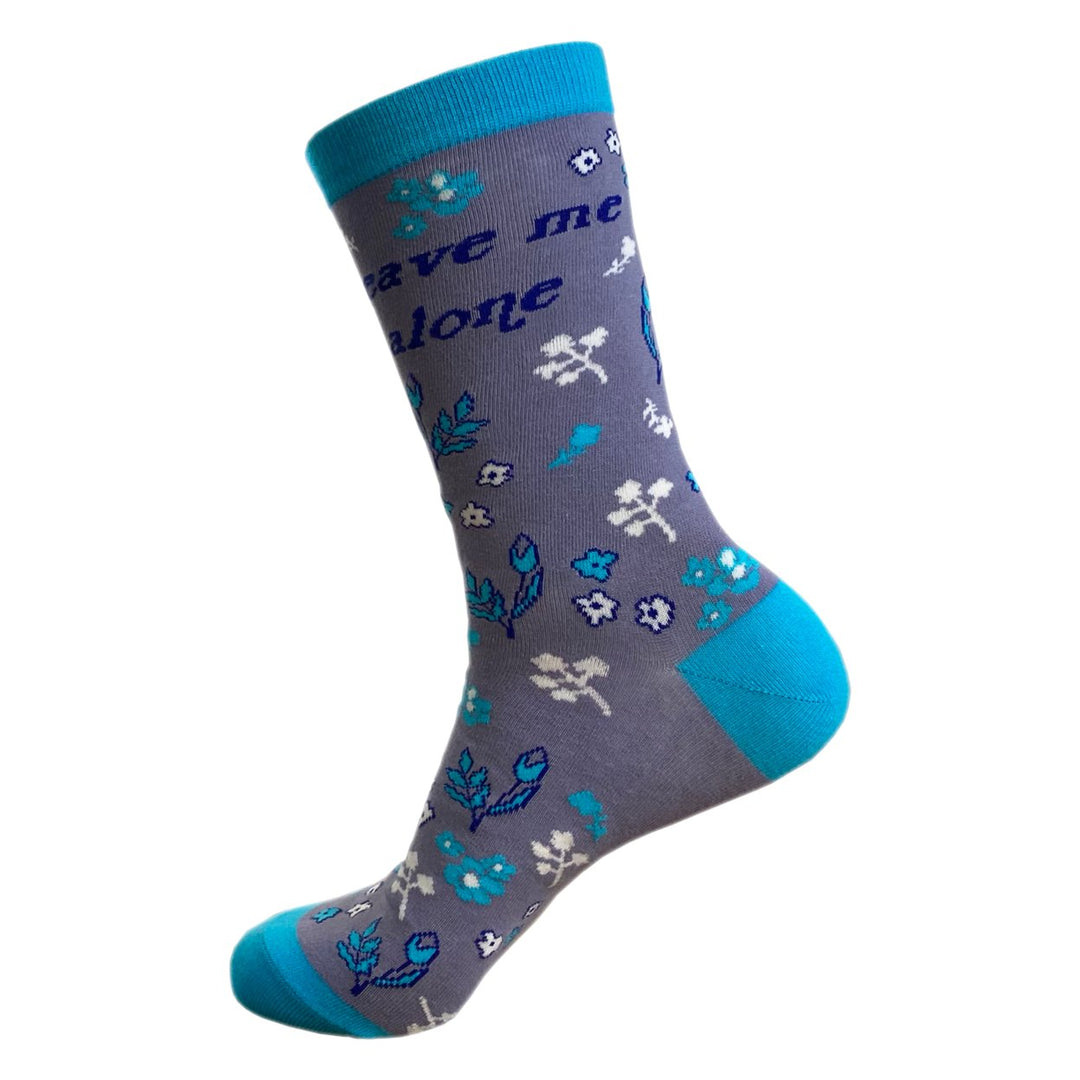 Womens Leave Me Alone Socks Funny Introvert Loner Floral Sarcastic Gift Footwear Image 4