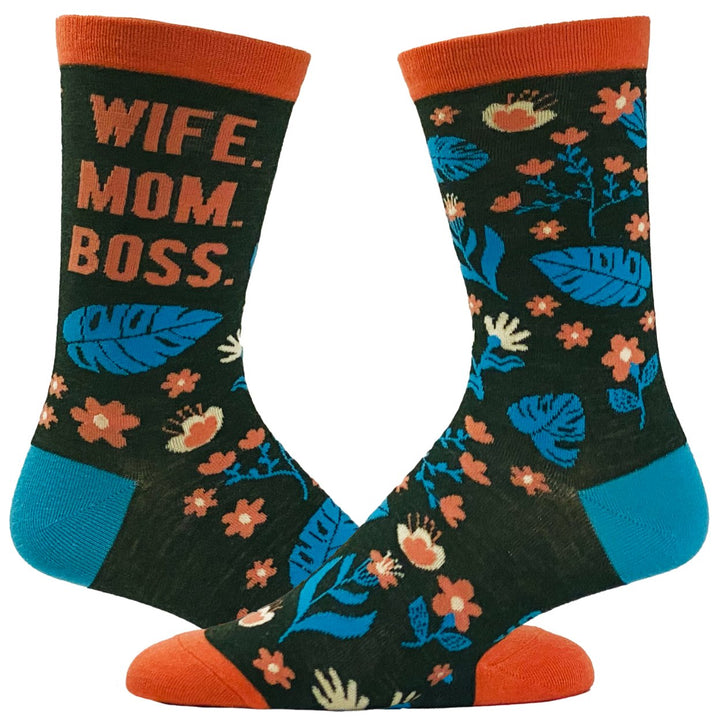 Womens Wife Mom Boss Socks Funny Mothers Day Gift For Awesome Mama Graphic Novelty Footwear Image 1