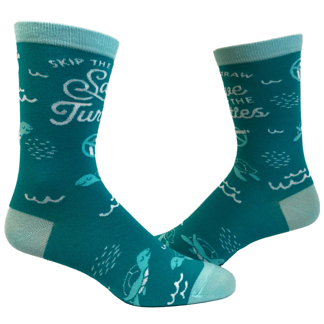 Womens Skip The Straw Save The Turtles Socks Environmental Awareness Footwear Image 1