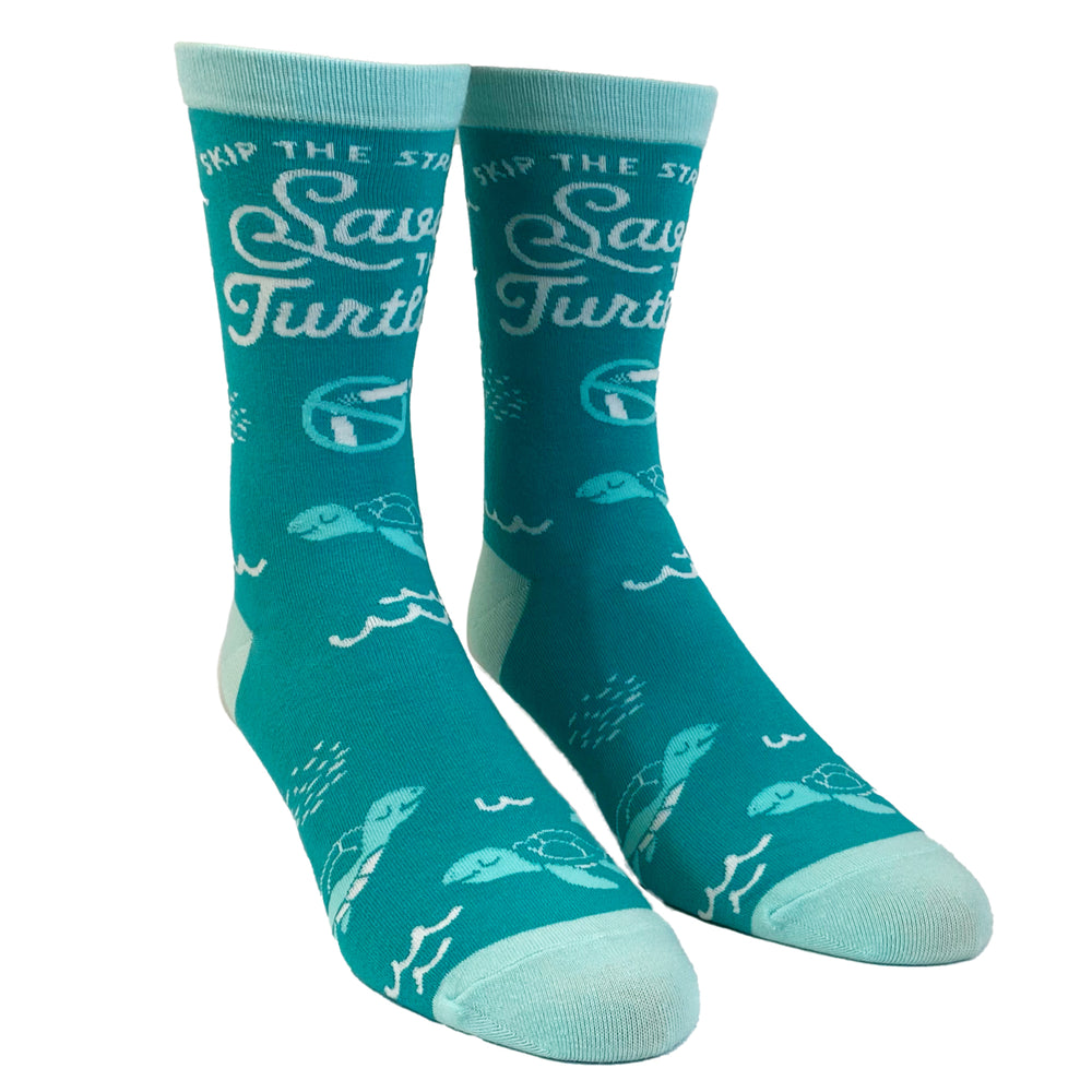 Womens Skip The Straw Save The Turtles Socks Environmental Awareness Footwear Image 2