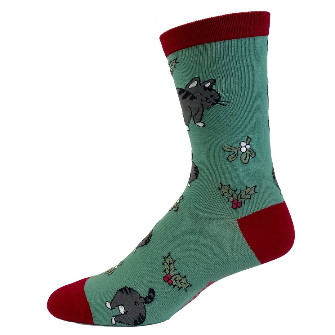 Womens Cat Butt Mistletoe Socks Funny Christmas Kitty Pet Lover Sarcastic Footwear Image 4