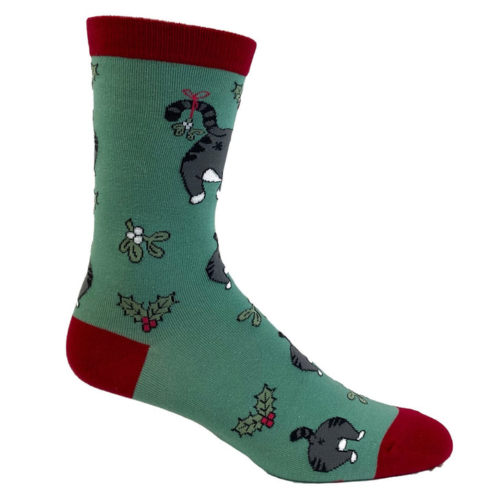 Womens Cat Butt Mistletoe Socks Funny Christmas Kitty Pet Lover Sarcastic Footwear Image 6