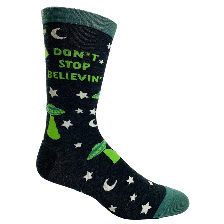 Mens Dont Stop Believin Socks Funny UFO Space Alien Sci Fi Footwear Image 6