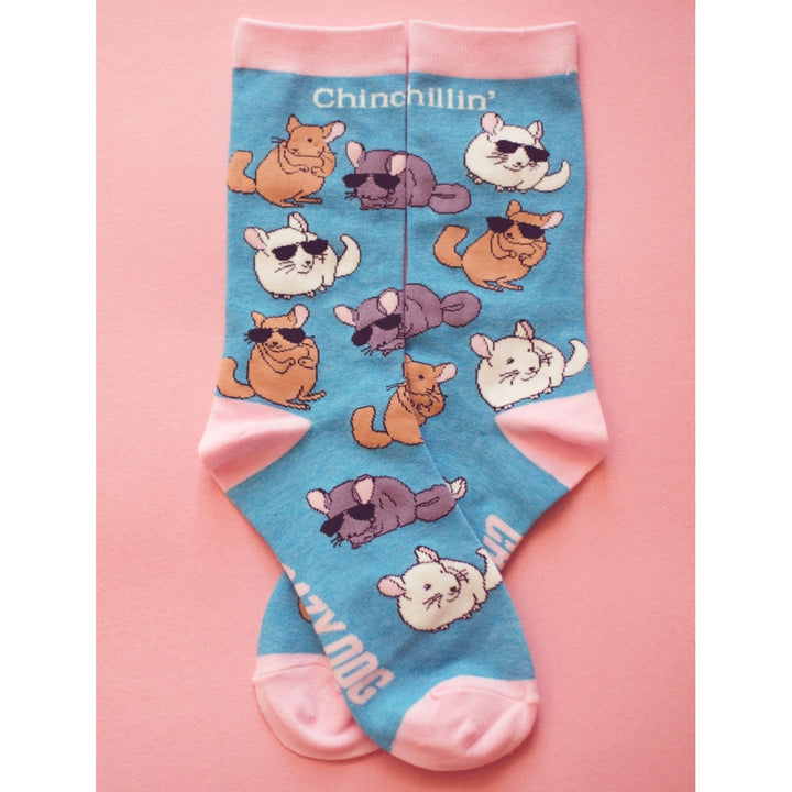 Womens Chinchillin Socks Funny Cool Chinchilla Cute Pet Rodent on Sock Graphic Novelty Footwear Image 7
