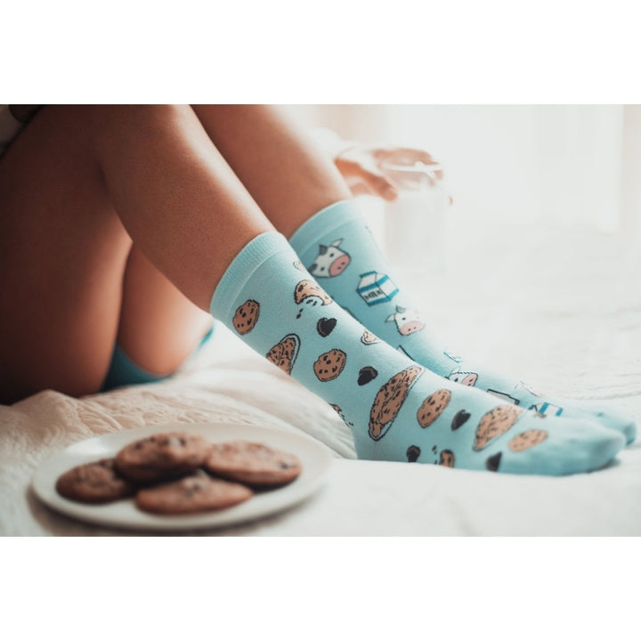 Womens Milk And Cookies Socks Funny Dessert Snack Graphic Novelty Footwear Image 7