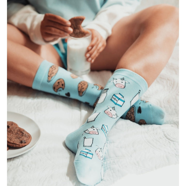 Womens Milk And Cookies Socks Funny Dessert Snack Graphic Novelty Footwear Image 8