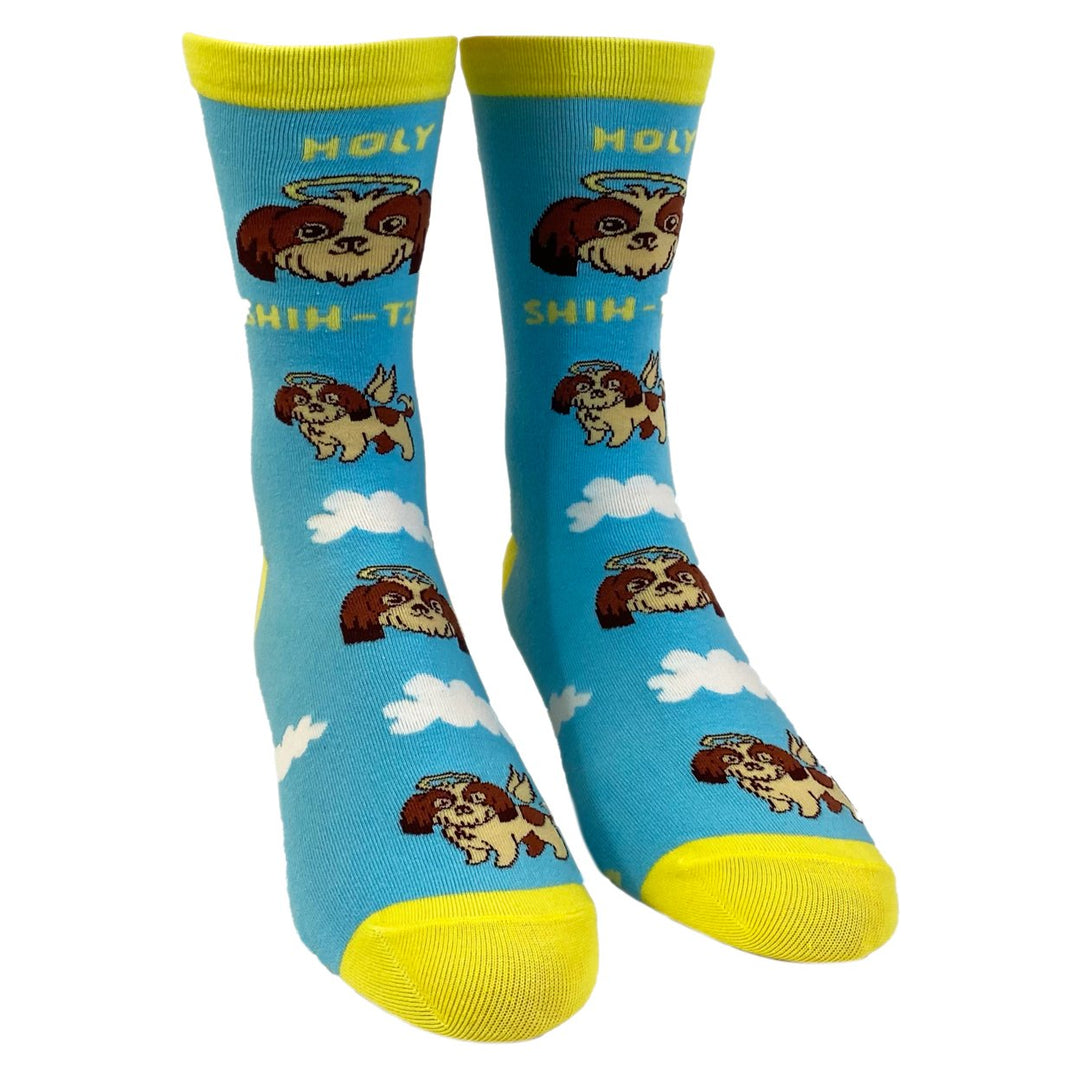 Womens Holy Shih-Tzu Socks Funny Pet Puppy Dog Animal Lover Angel Graphic Novelty Footwear Image 2