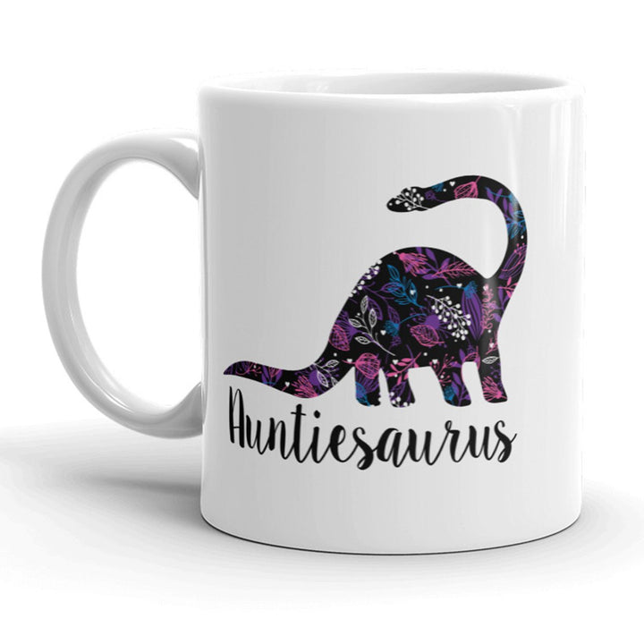 Auntiesaurus Floral Mug Cute Dinosaur Aunt Coffee Cup - 11oz Image 1