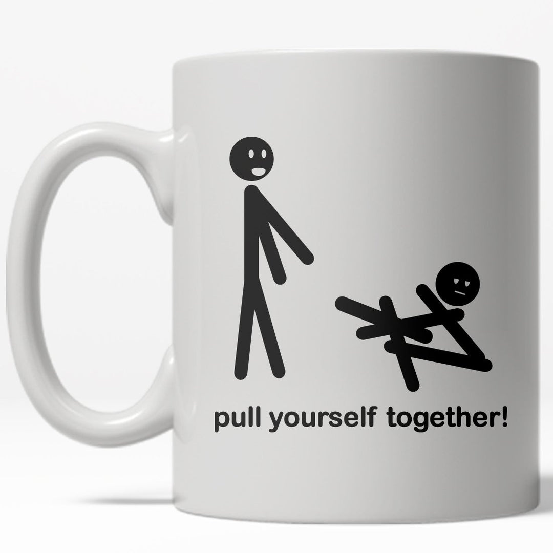 Pull Yourself Together Mug Funny Stick Figure Coffee Cup - 11oz Image 1