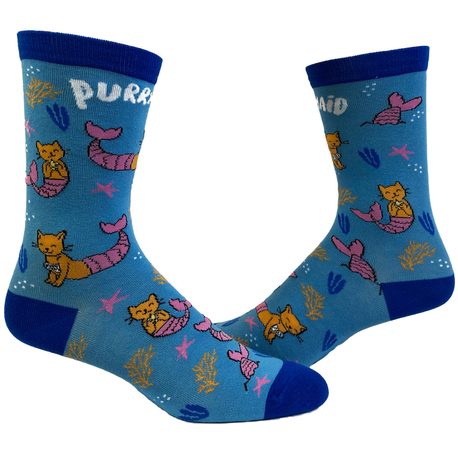 Womens Purr Maid Socks Funny Mermaid Pet Cat Kitty Animal Lover Graphic Footwear Image 1