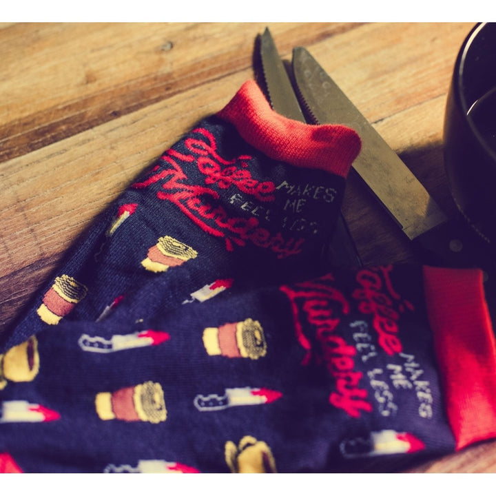 Womens Coffee Makes Me Feel Less Murdery Socks Funny Novelty Morning Cup Stab Vintage Footwear Image 7