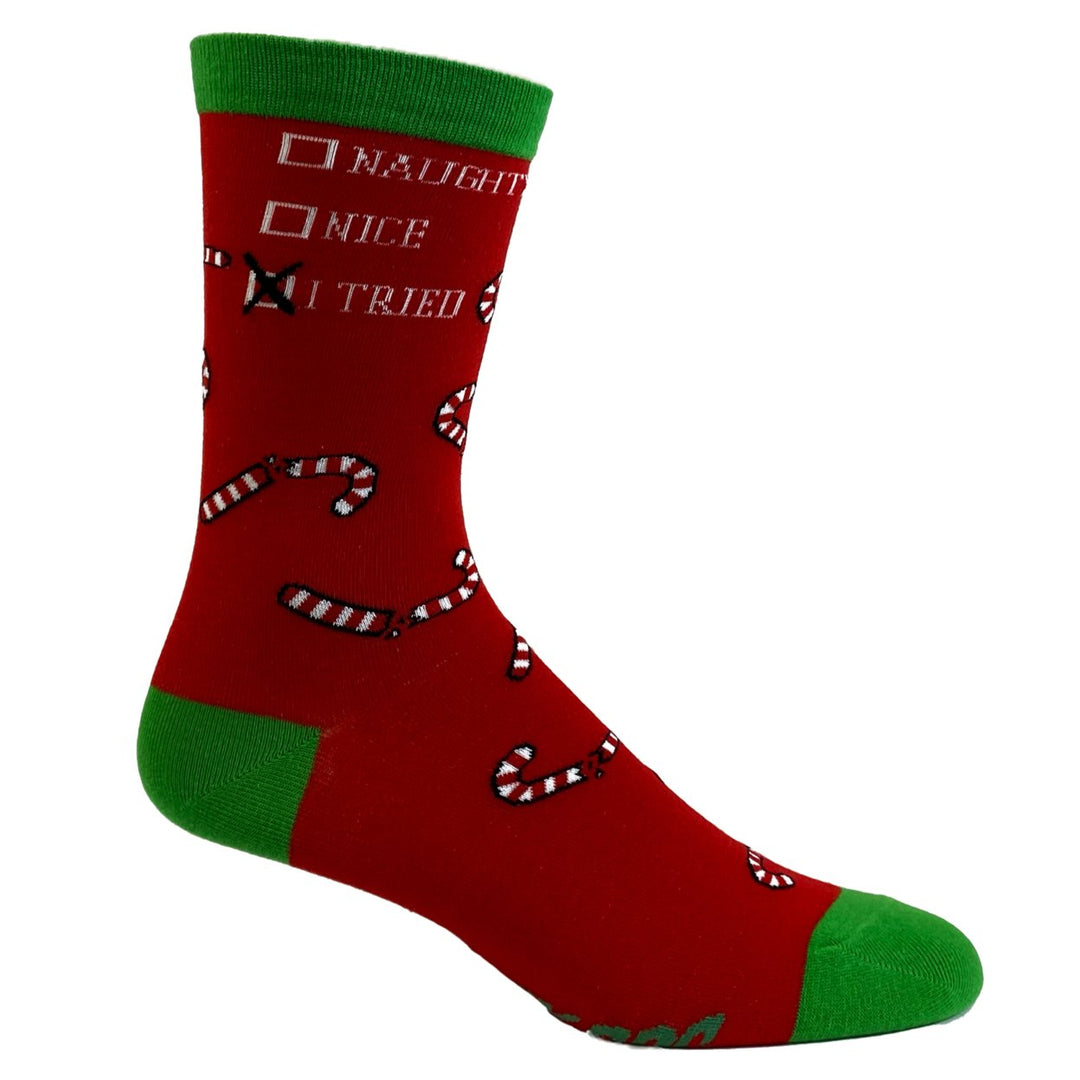 Womens Naughty Nice I Tried Socks Funny Christmas List Good Bad Graphic Footwear Image 4