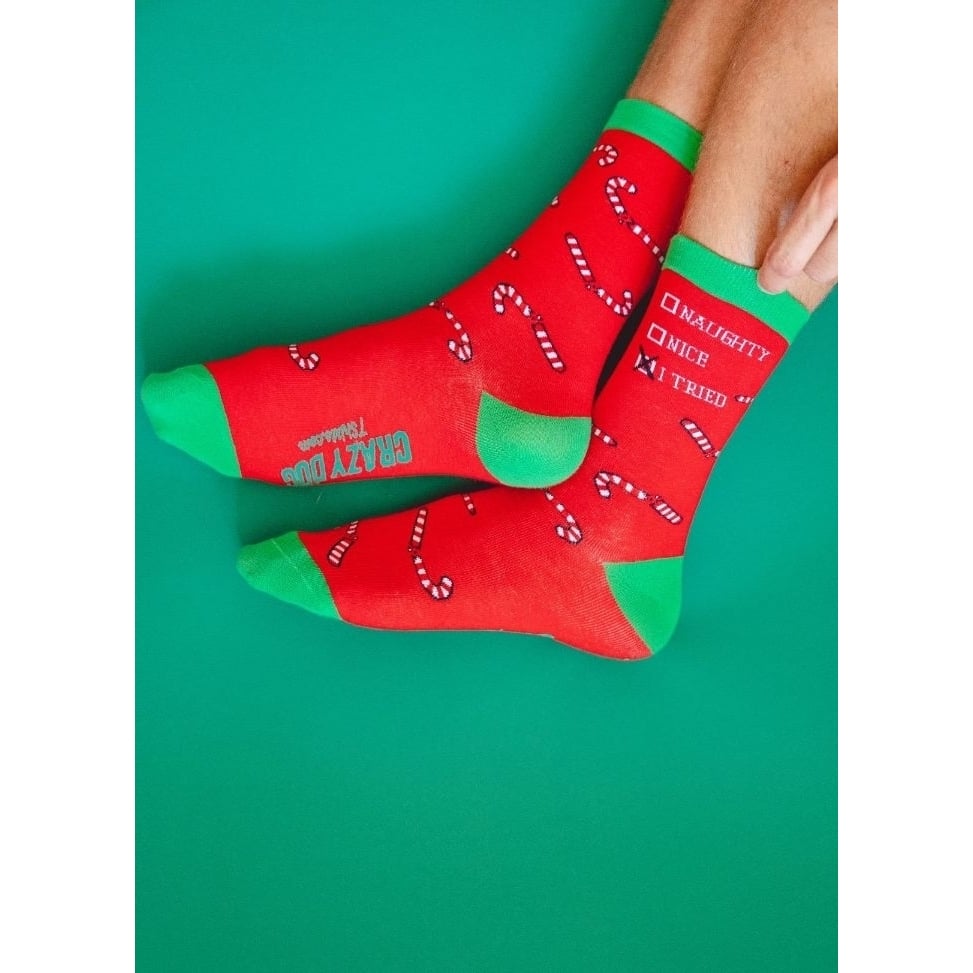 Womens Naughty Nice I Tried Socks Funny Christmas List Good Bad Graphic Footwear Image 6