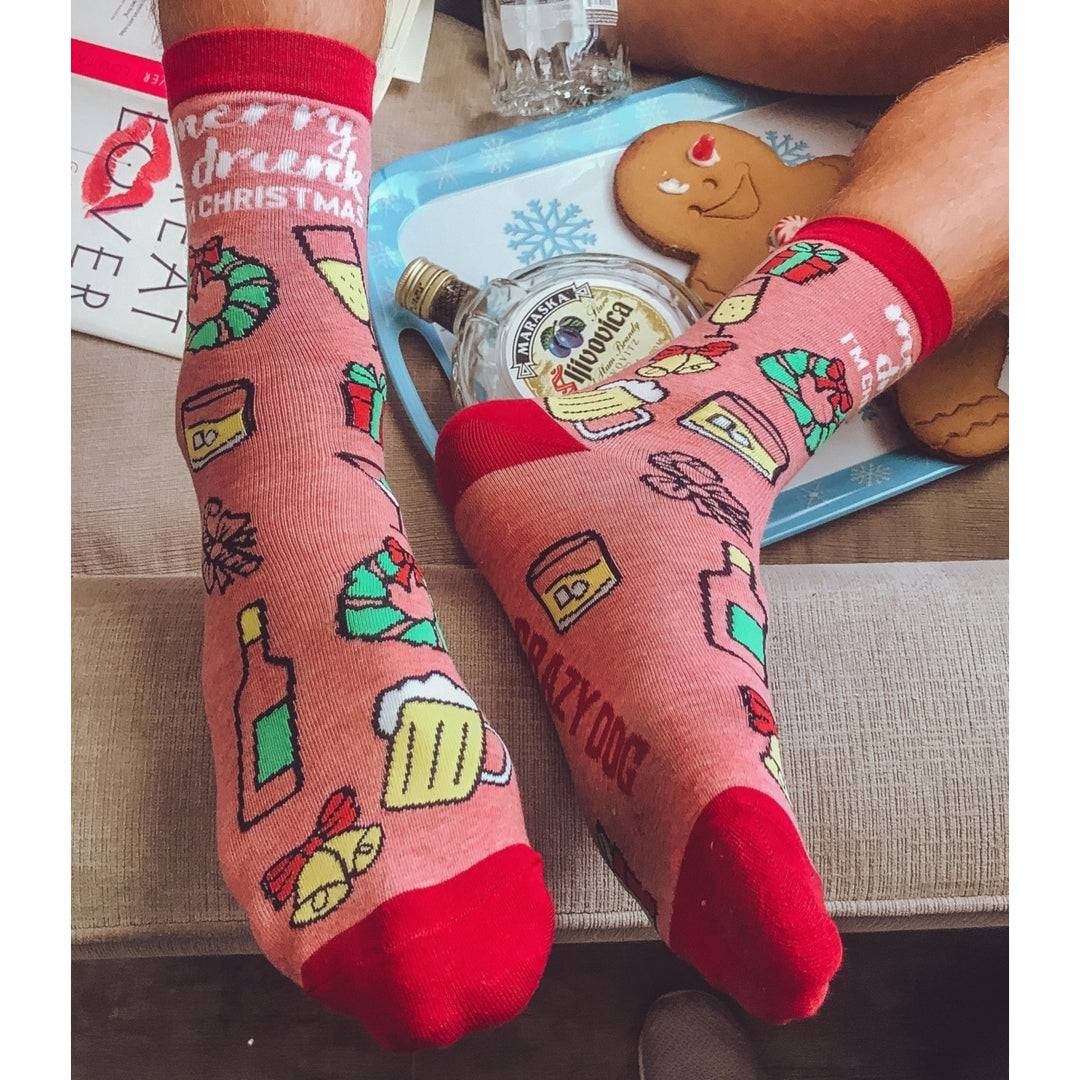 Womens Merry Drunkmas Socks Funny Christmas Party Beer Wine Lover Novelty Footwear Image 7