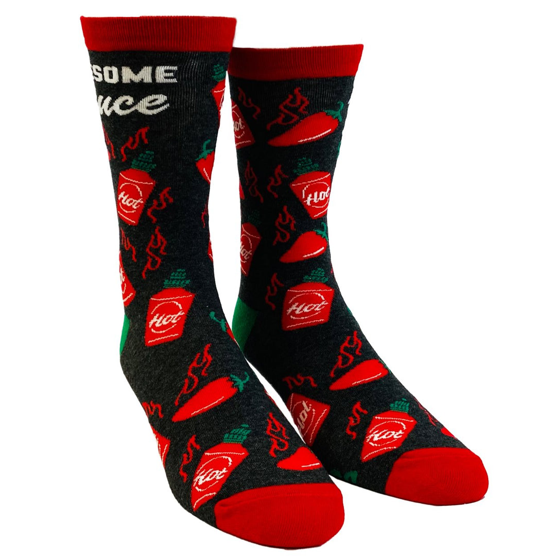 Youth Awesome Sauce Socks Funny Spicy Hot Sauce Lover Graphic Novelty Footwear Image 2