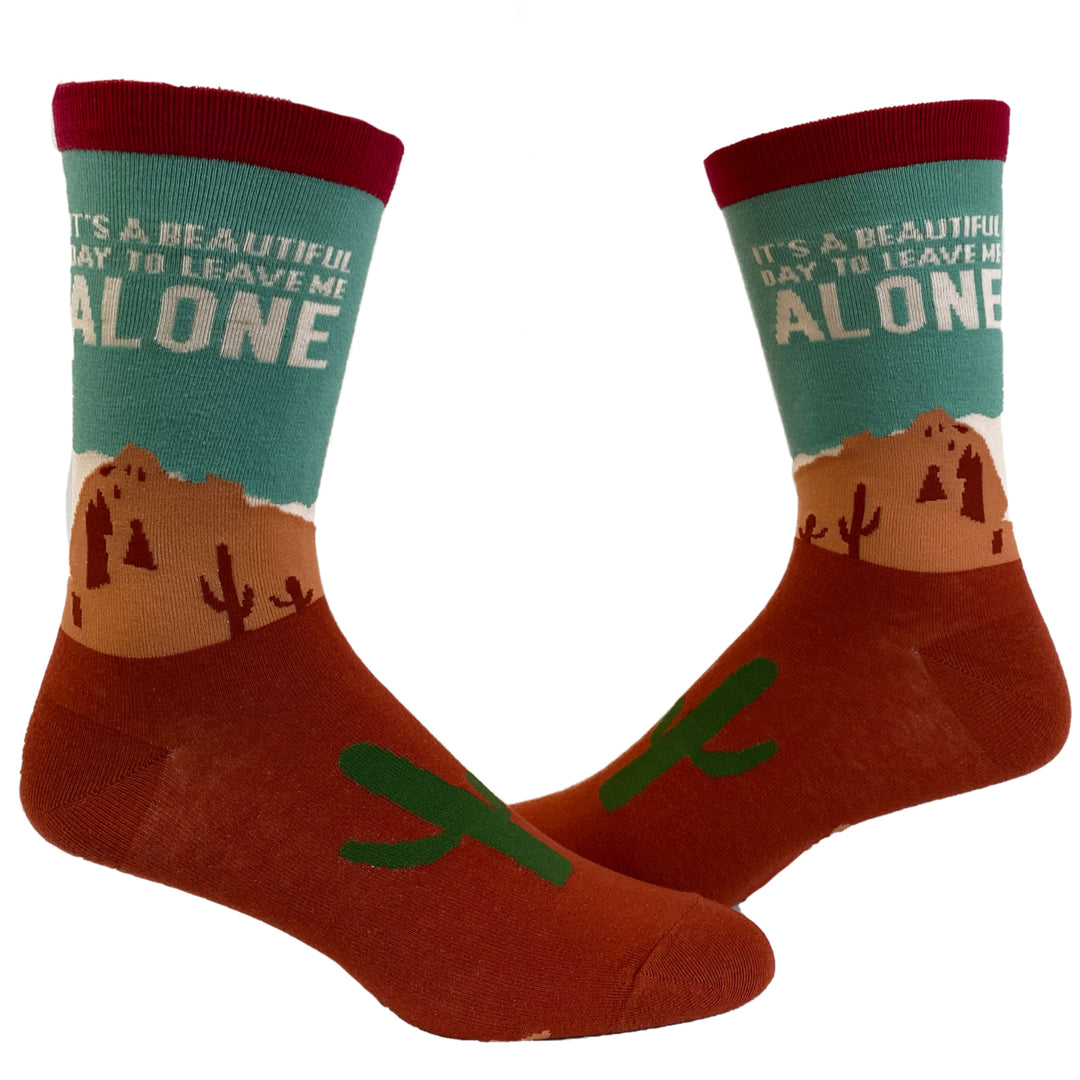 Womens Its A Beautiful Day To Leave Me Alone Socks Funny Desert Camping Graphic Footwear Image 1