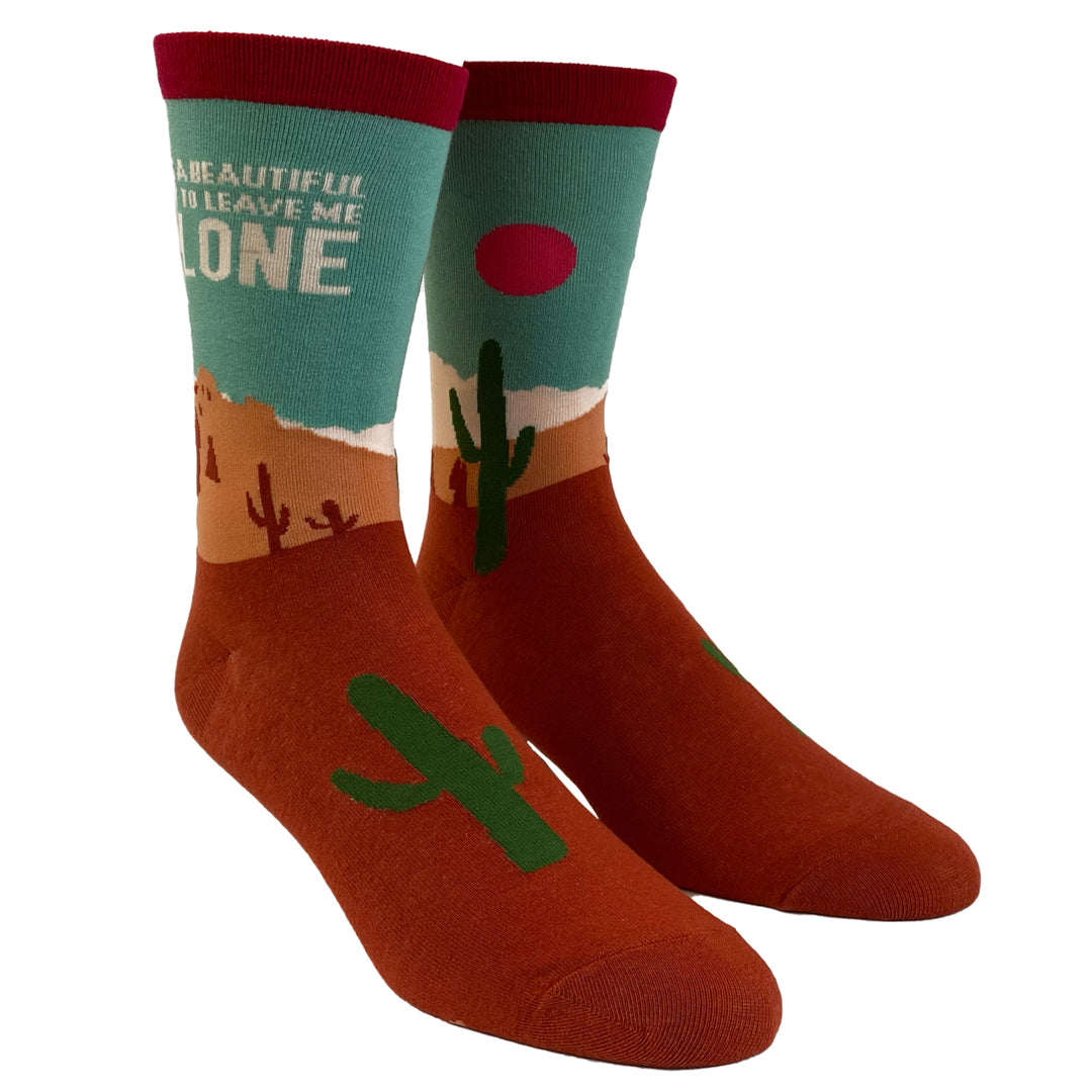 Womens Its A Beautiful Day To Leave Me Alone Socks Funny Desert Camping Graphic Footwear Image 2