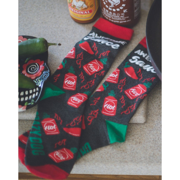 Youth Awesome Sauce Socks Funny Spicy Hot Sauce Lover Graphic Novelty Footwear Image 7