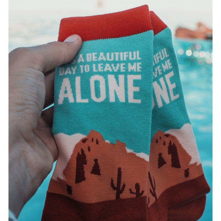 Womens Its A Beautiful Day To Leave Me Alone Socks Funny Desert Camping Graphic Footwear Image 7